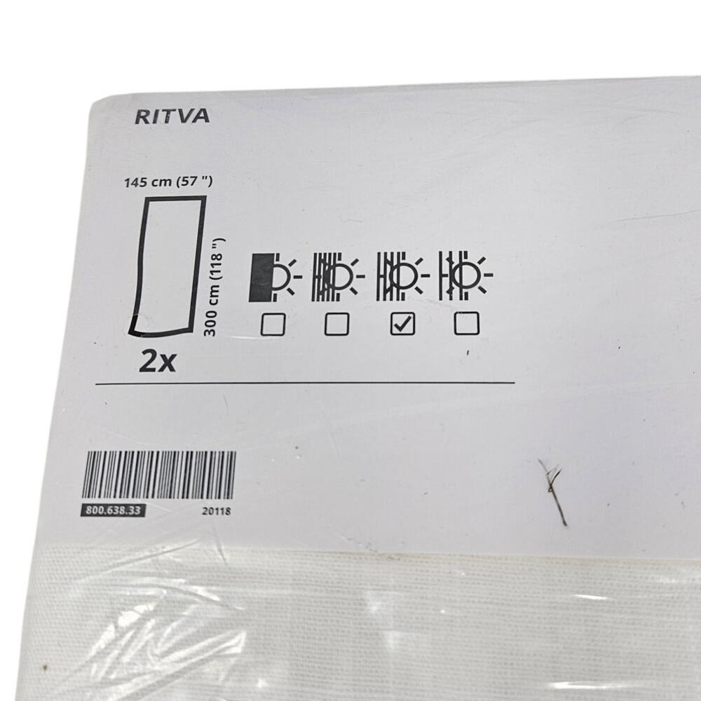 NEW Ikea Ritva 2 Panel Cream White Curtains Cotton Minimalist Coastal - Picture 3 of 3